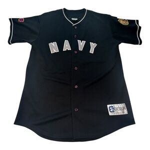 US Navy Baseball Jersey Button Down Adult L‎ Black with Patches